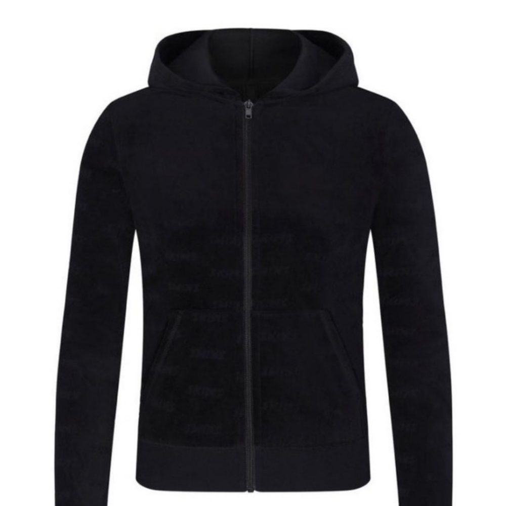 SKIMS LOGO Velour Zip Hoodie Black Size Small